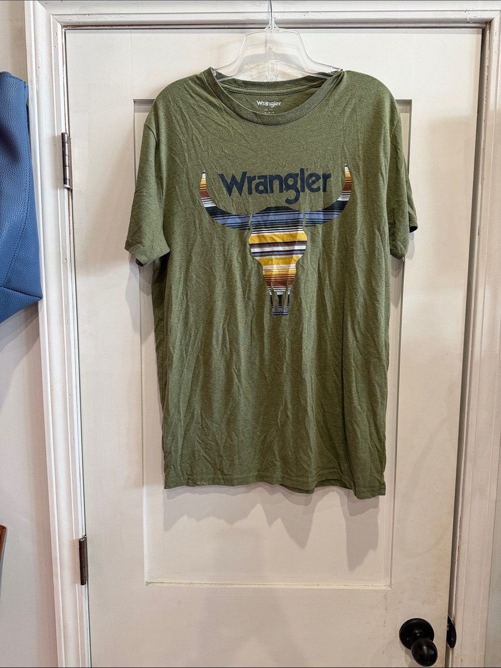Wrangler Olive Green Short-Sleeve Tee with Striped Longhorn Graphic